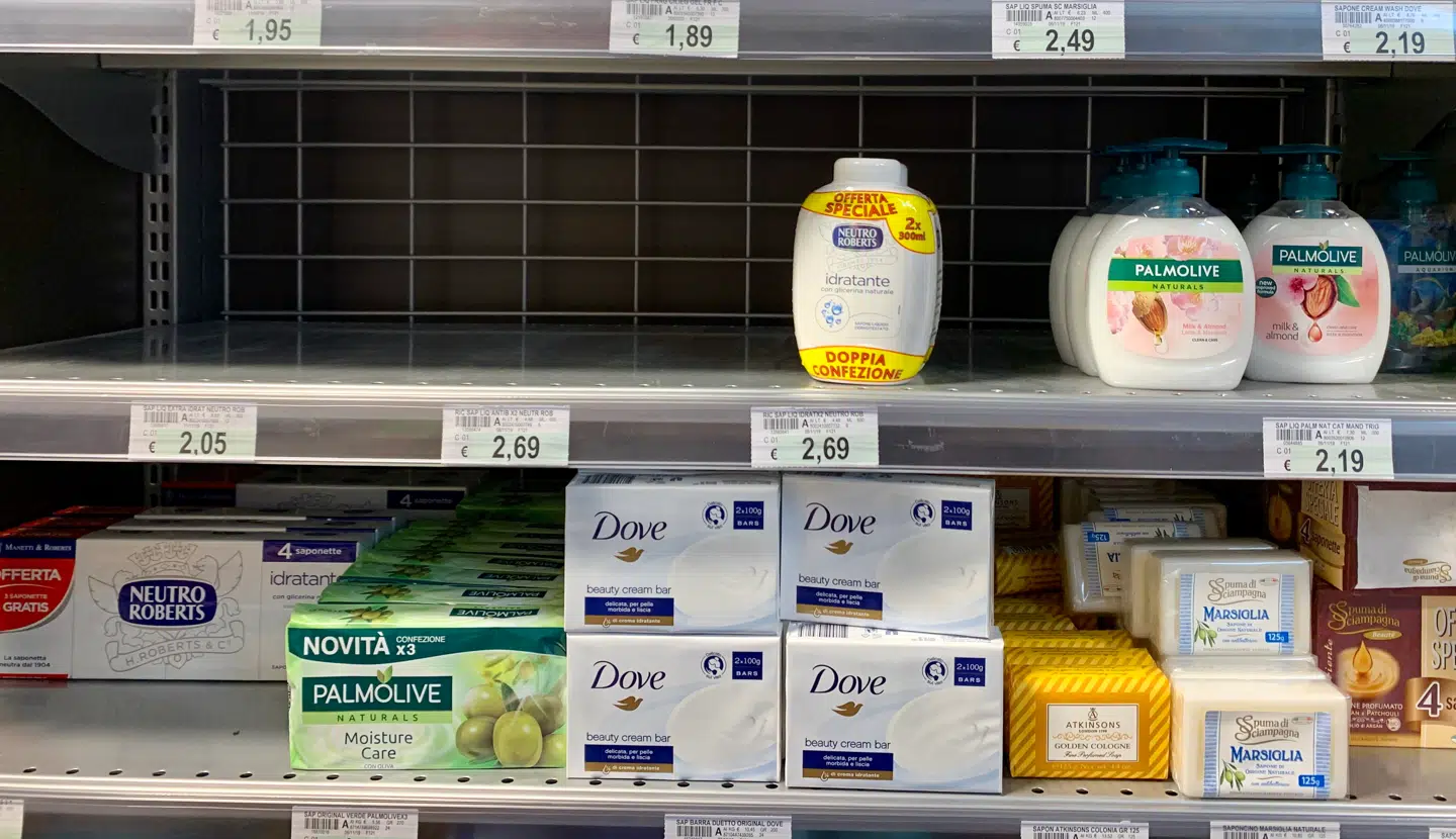 Det tynder også ud i håndsæberne i supermarkederne.