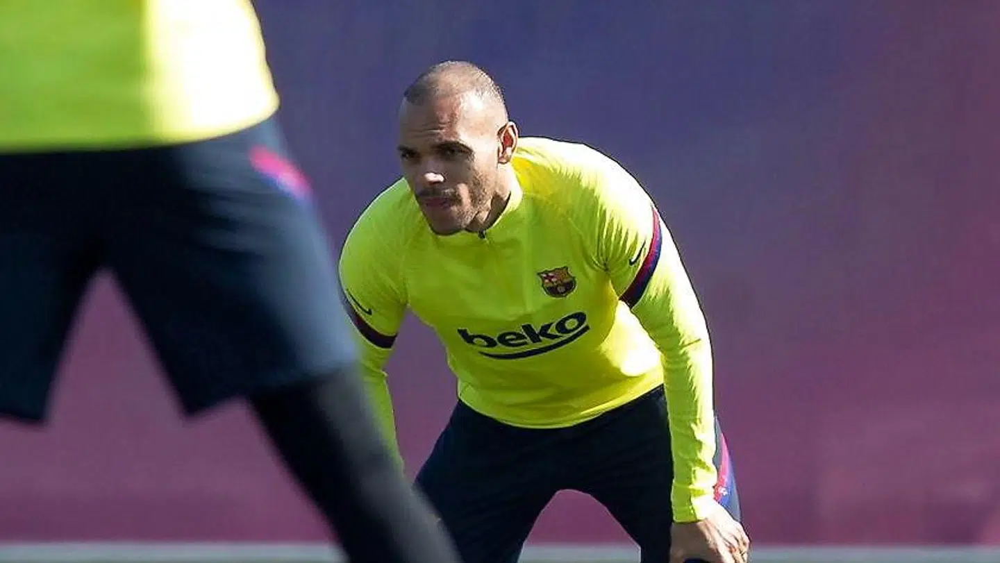 Braithwaite til sin første træning i Barcelona.