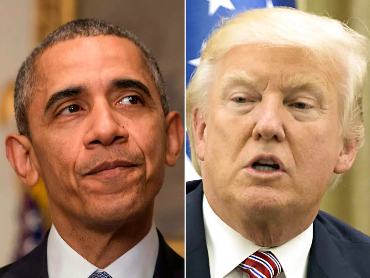 (COMBO)(FILES) This combination of file pictures created on May 31, 2017 shows former US President Barack Obama delivering a statement at the White House in Washington, DC, after an international climate accord was reached in Paris on December 12, 2015, and US President Donald Trump speaking during his meeting with the Israeli President at his residence in Jerusalem on May 22, 2017. Donald Trump has decided to pull the United States out of the Paris climate accord, US media reported on May 31, 2017, as the president kept the world guessing - - saying an announcement will come in the "next few days." An American pullout would deal a devastating blow to global efforts to combat climate change less than 18 months after the historic 196-nation pact was signed in Paris, fruit of a hard-fought agreement between Beijing and Washington under Barack Obama's leadership. / AFP PHOTO / AFP PHOTO AND POOL / NICHOLAS KAMM AND ATEF SAFADI. (Foto: NICHOLAS KAMM, ATEF SAFADI/Scanpix 2017)