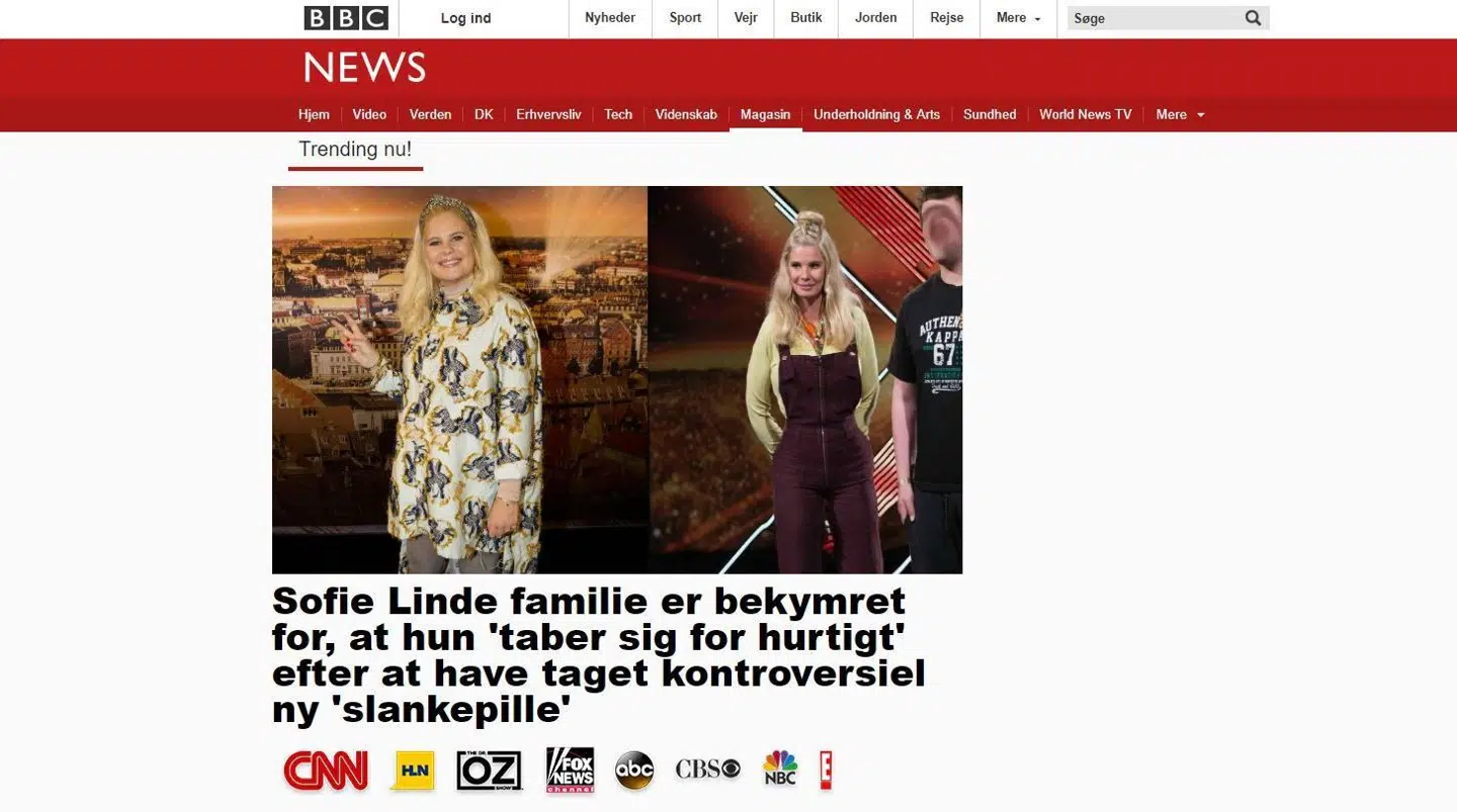 Sådan så en af reklamerne ud. Foruden Sofie Lindes navn blev også sangerinden Adeles og den britiske tv-læge Dr. Christians misbrugt i denne artikel.