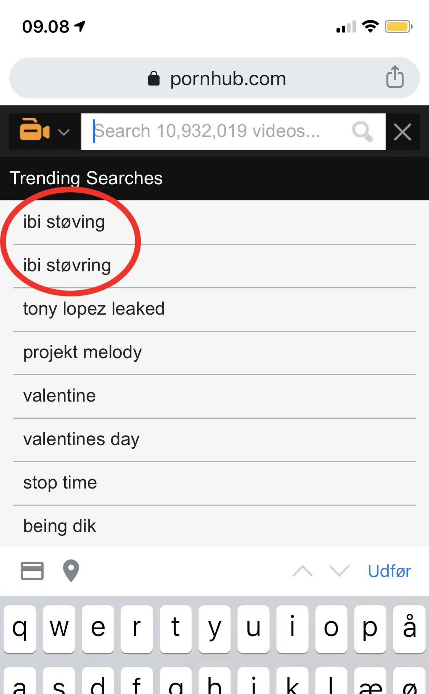 Både 'Ibi Støving' og den udbredte stavefejl 'Ibi Støvring' er blevet populære søgeord på pornosiden Pornhub.