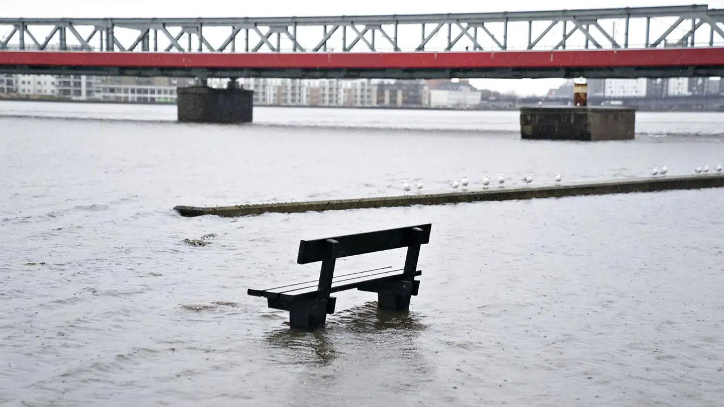 Oversvømmelser på havnen i Aalborg, tirsdag den 11. februar 2020. De sidste dages storm har skubbet vandet op i Limfjorden og i Aalborg er der på udsatte steder oversvømmeser.