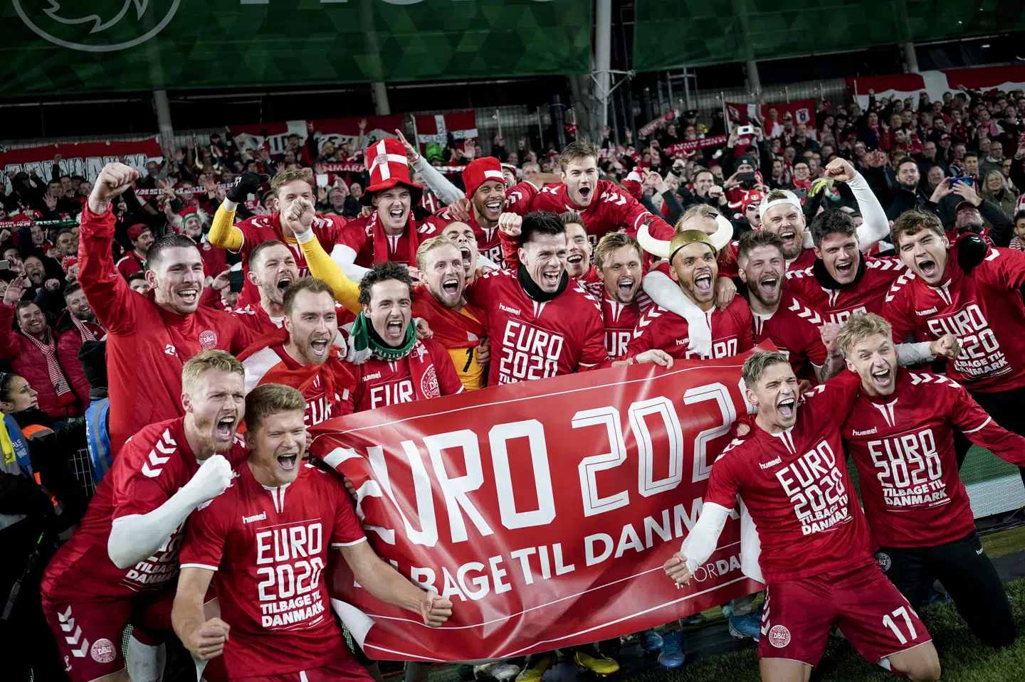 Det danske herrelandshold i fodbold har kvalificeret sig til EM, der blandt andet afholdes i København i sommeren 2020. Liselotte Sabroe/Ritzau Scanpix