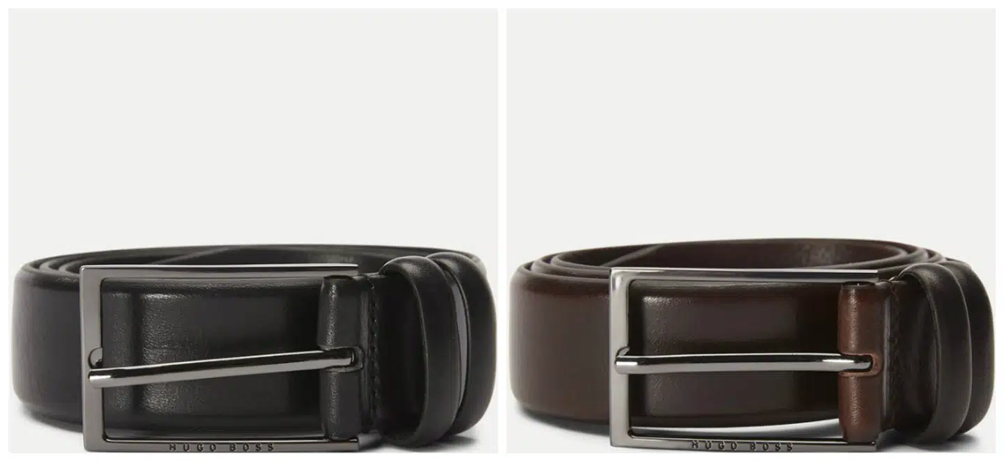 Klassisk bælte fra Hugo Boss i sort og brun.