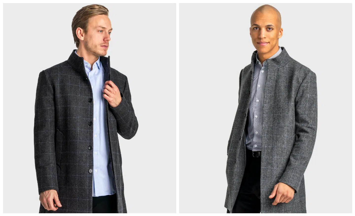 Klassiske uldfrakke i to forskellige farver, som passer perfekt til dit business-look.