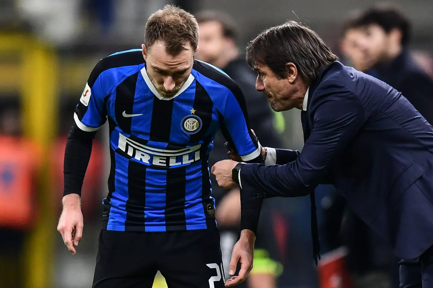 Inter-træner Antonio Conte (til højre) satser på, at Christian Eriksen kan lære den italienske spillestil hurtigt at kende. Miguel Medina/Ritzau Scanpix