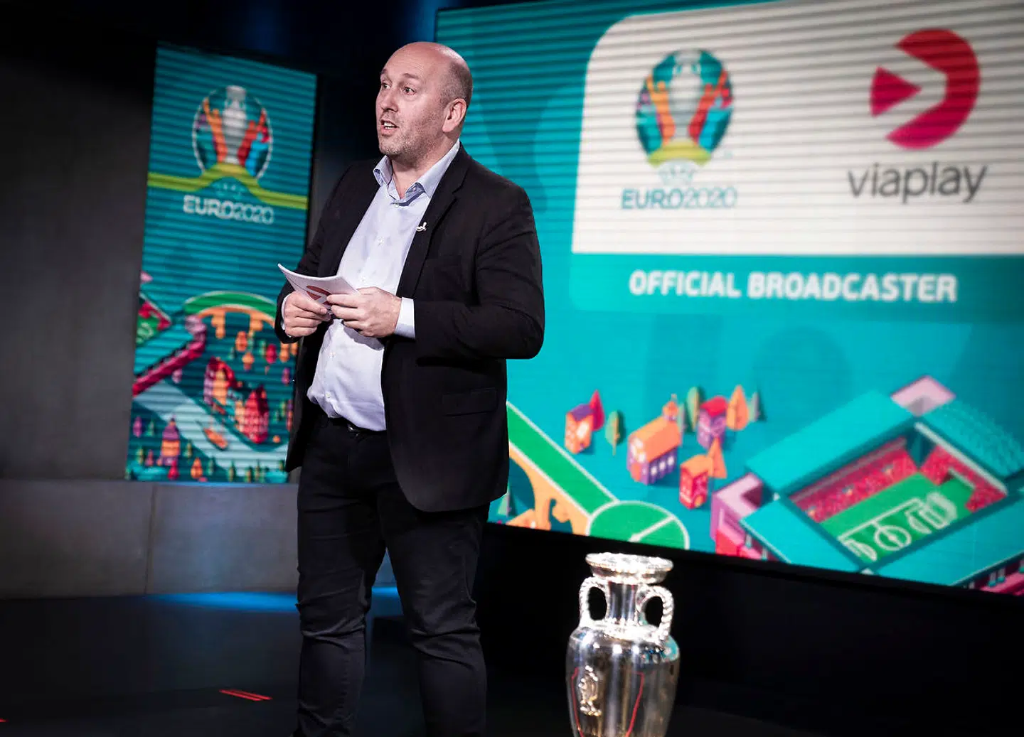 Streamingtjenesten Viaplay holdt 28. januar 2020 pressemøde og NENT Groups Head of Sports Kim Mikkelsen, billedet, indledtes med en tale.