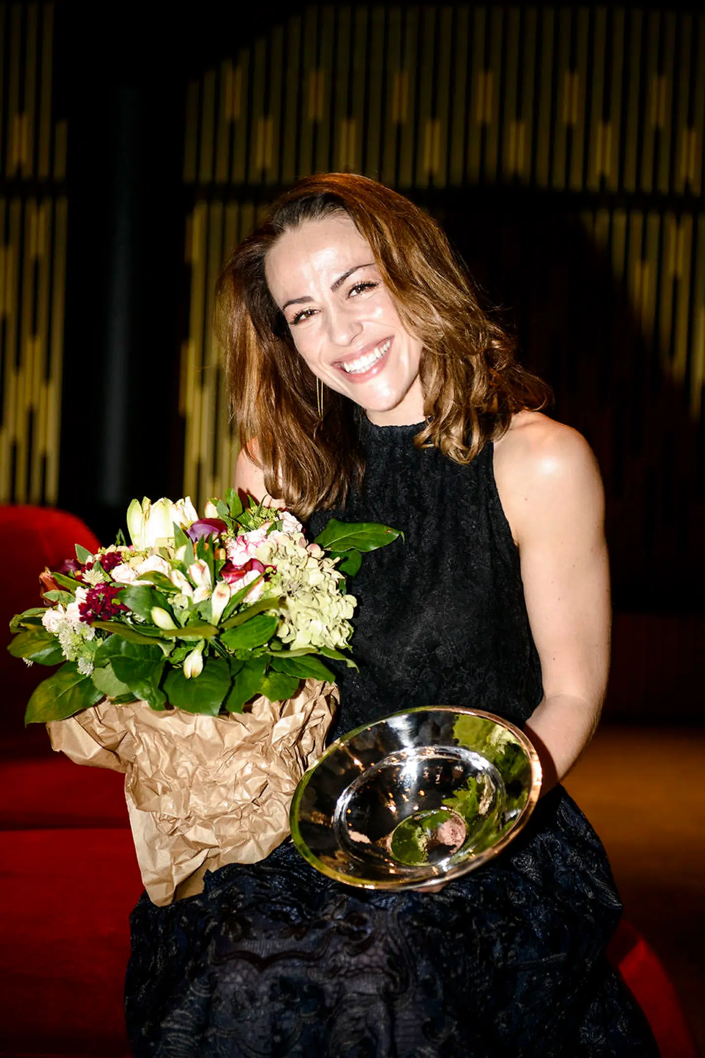 Skuespiller og sangerinde Maria Lucia Heiberg Rosenberg får overrakt Teaterpokalen som den første musicalskuespiller nogensinde torsdag d. 3. december 2015 på Folketeatret. (Foto: Simon Skipper/Scanpix 2015)