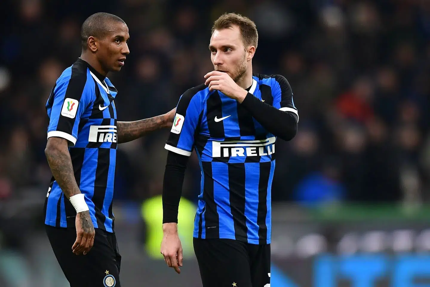 Christian Eriksen sammen med et andet Inter-nyindkøb, Ashley Young.