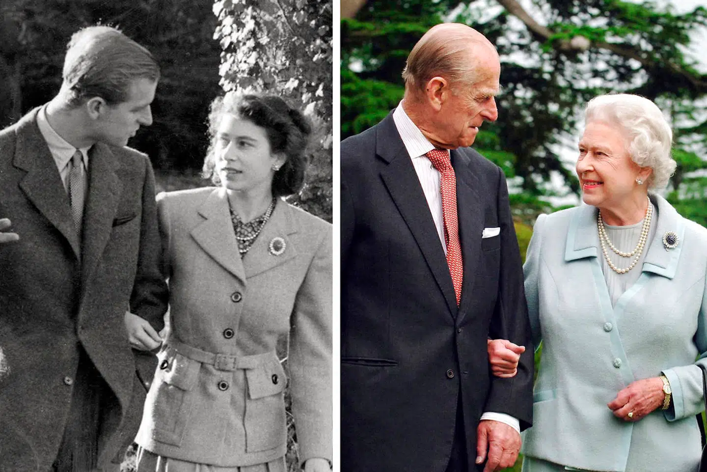 Prins Philip og dronning Elizabeth II anno 1952 og 2007.