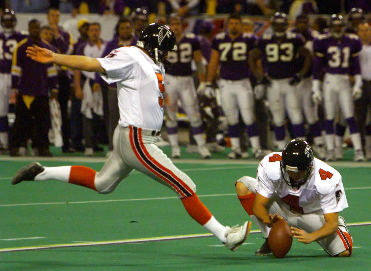 Her sparker Morten Andersen Atlanta Falcons i Super Bowl.