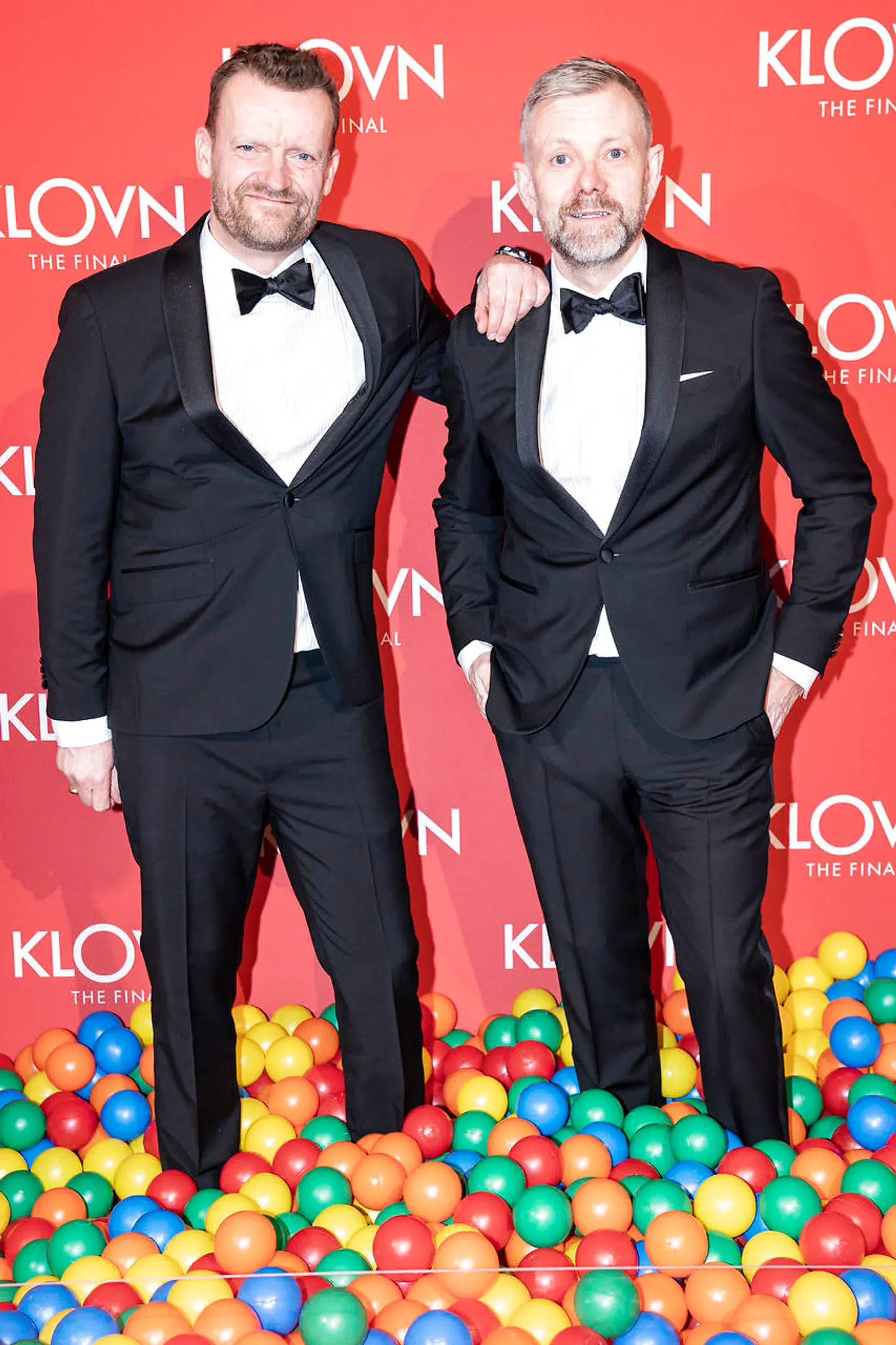 Frank Hvam og Casper Christensen på den røde løber til gallapremiere på filmen 'Klovn The Final', i Bremen Teater onsdag den 29. januar 2020.. (Foto: Niels Christian Vilmann/Ritzau Scanpix)