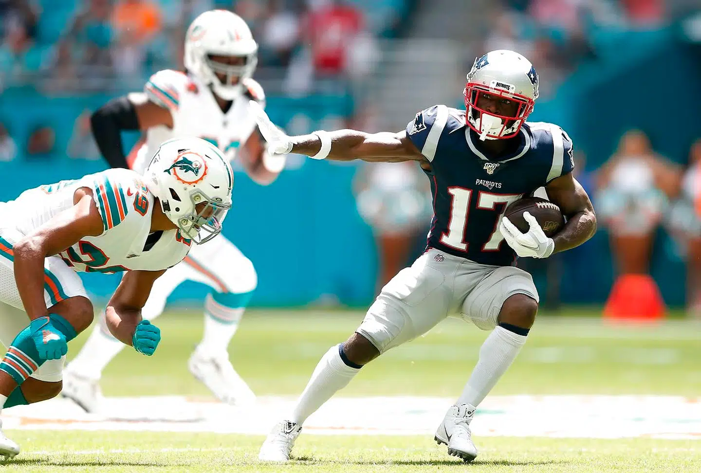 Antonio Brown (th.) i sin sidste kamp for New England Patriots, 15. september 2019.
