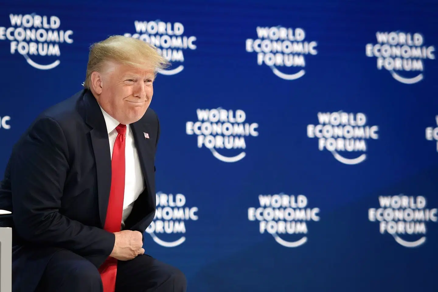 US President Donald Trump looks on prior to deliver a speech at the Congress center during the World Economic Forum (WEF) annual meeting in Davos, on January 21, 2020. (Photo by Fabrice COFFRINI / AFP)