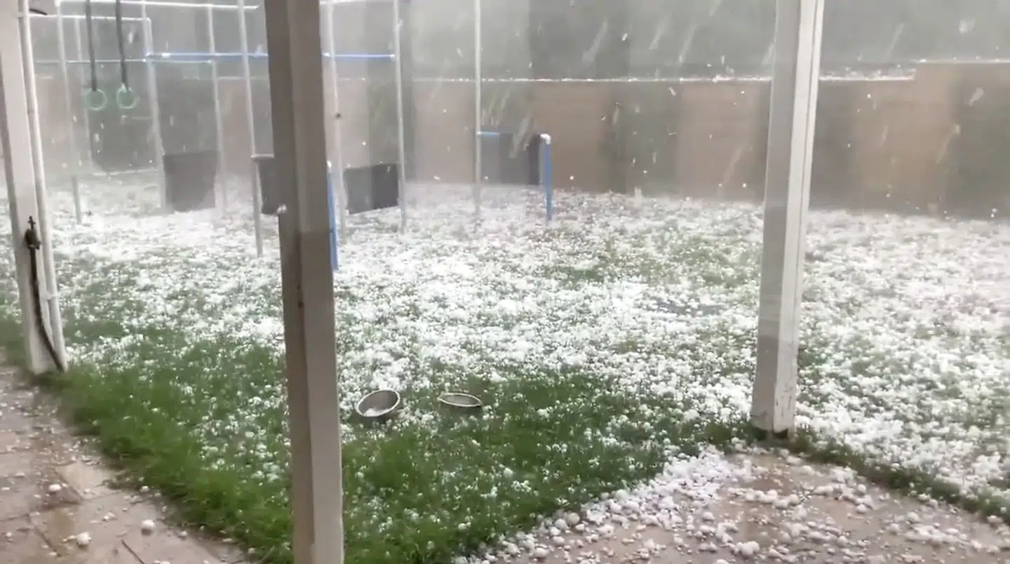 Hail stones hit the yard of a house in Warrandyte, Victoria, Australia January 19, 2020 in this picture grab obtained from a social media video. Adam/via REUTERS THIS IMAGE HAS BEEN SUPPLIED BY A THIRD PARTY. MANDATORY CREDIT.NO RESALES.NO ARCHIVES.