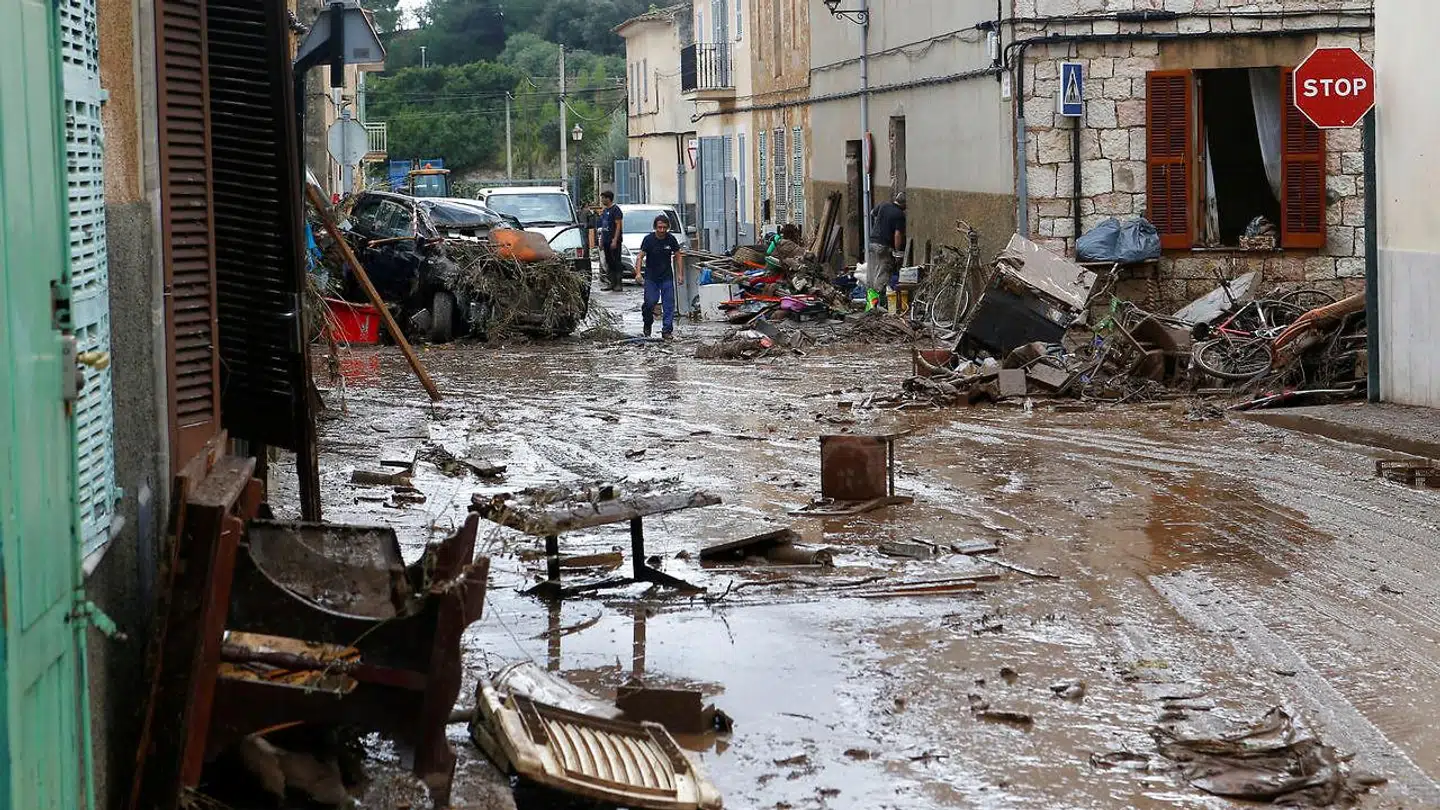 Sådan så der ud i byen Sant Llorenc de Cardassar på Mallorca efter et skybrud i oktober 2018, som kostede flere mennesker livet.