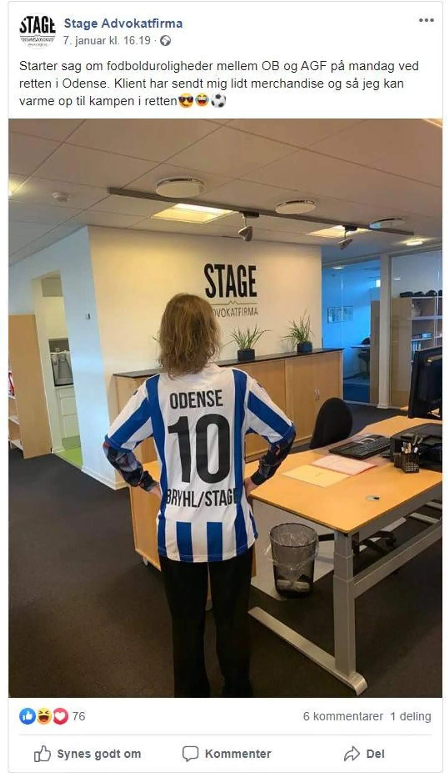 Forsvarsadvokat Mette Grith Stage lagde billedet ud på firmaets Favebook-side 7. januar. Det er siden blev slettet.