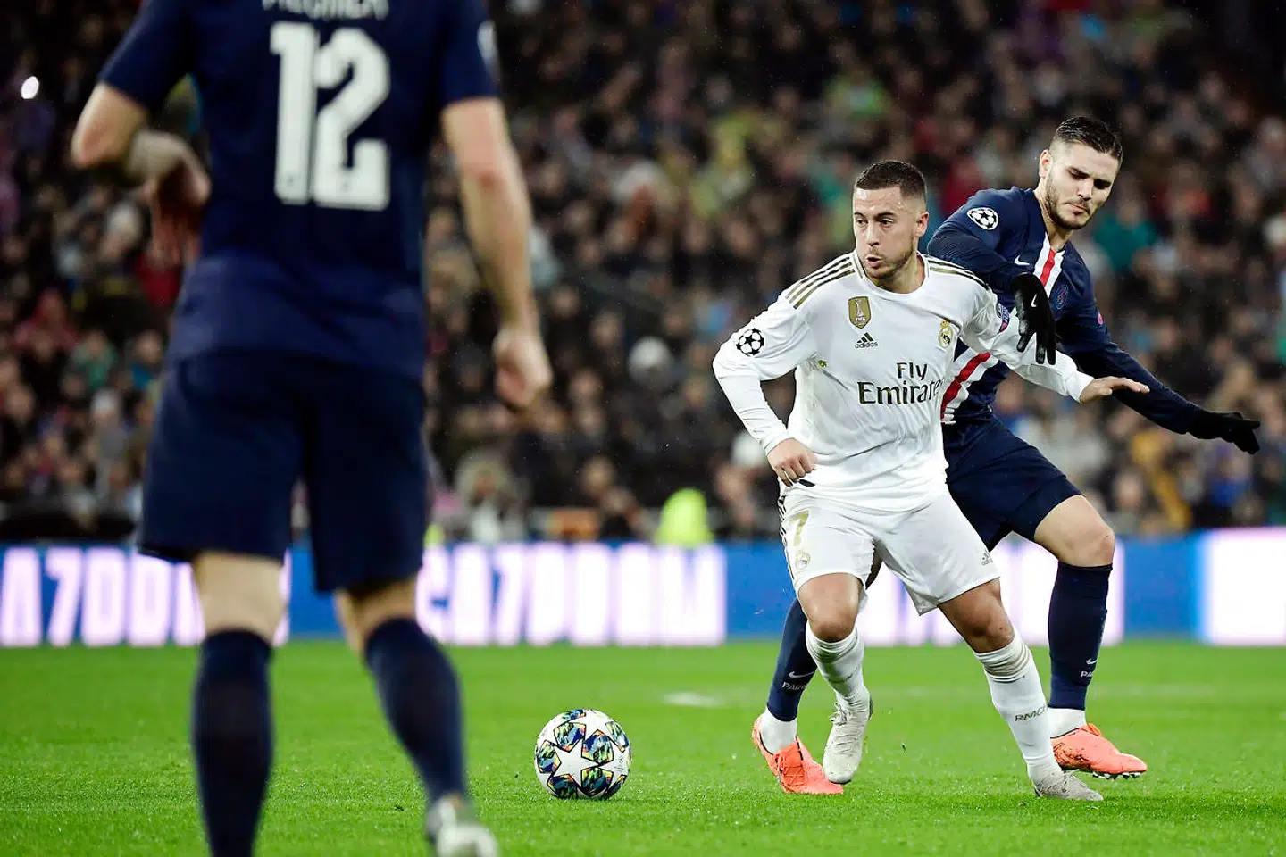 Eden Hazard i aktion for Real Madrid mod PSG i Champions League.