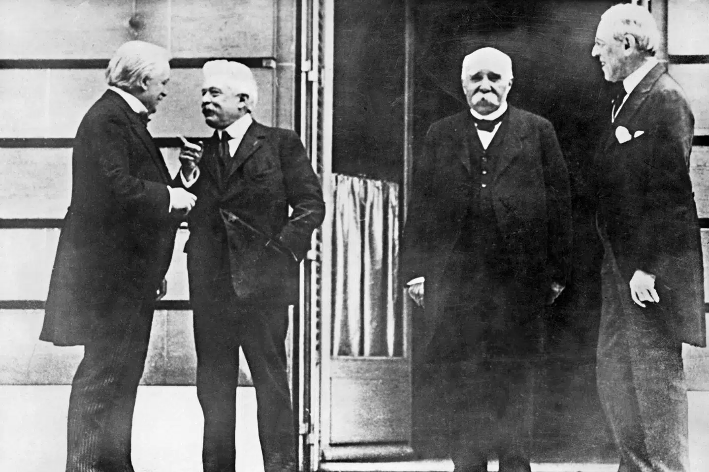 Statslederne fra Storbritannien, Italien, Frankrig og USA var arkitekterne bag Folkeforbundet. Fra venstre til højre er det David Lloyd George, Vittorio Orlando, Georges Clemenceau og Woodrow Wilson. Sidsnævnte modtog Nobels fredspris for arbejdet. AFP/Ritzau Scanpix
