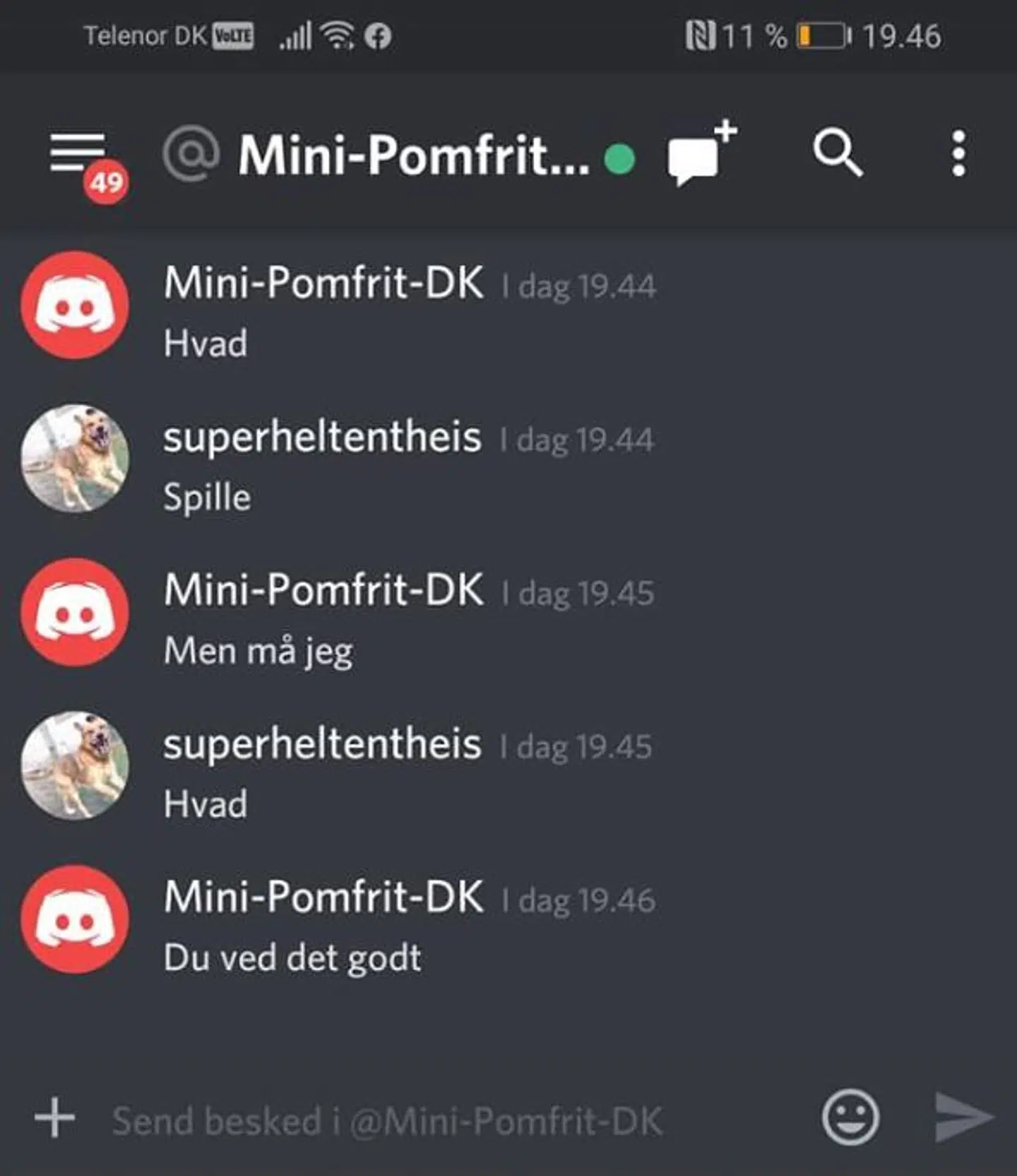 Uddrag fra den chat, Theis Christiansen havde med brugeren, der gerne ville have billeder af ham