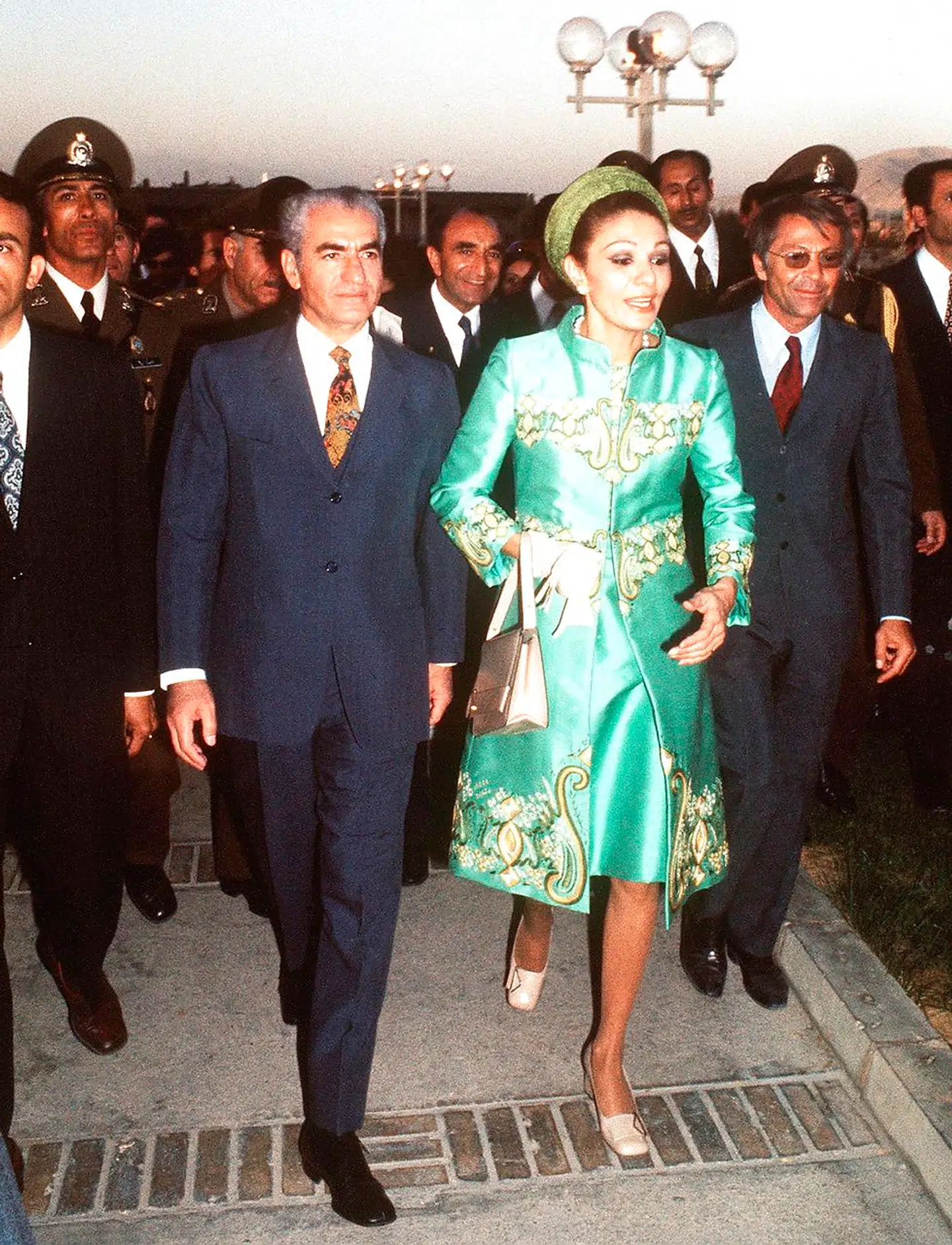 Picture dated October 1971 of Chah Mohammed Reza Palhavi and his wife, Iranian impress Farah Diba, arriving at a commemoration of the 2500th anniversary of the Persian empire in Persepolis. STF / AFP