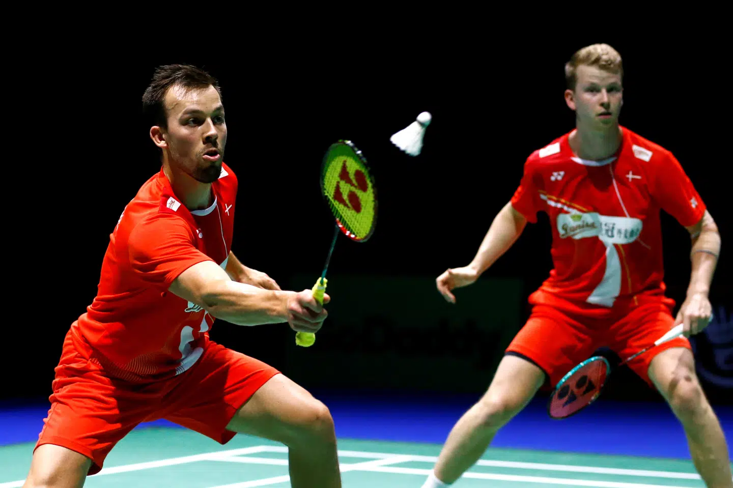 Herredoublen med Kim Astrup og Anders Skaarup Rasmussen er ude af Malaysia Master efter blot en kamp. (Arkivfoto) Arnd Wiegmann/Reuters