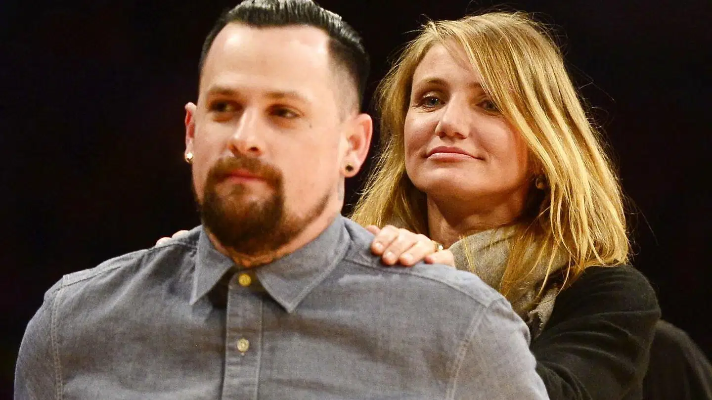 Cameron Diaz med sin mand, Benji Madden, til en sportsbegivenhed i Los Angeles i 2015.