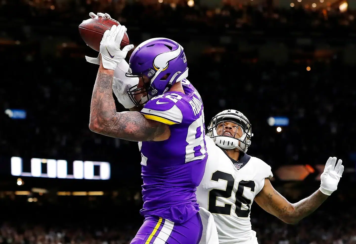 Det var dette catch fra Kyle Rudolph, der udløste jubelbrølet fra Anton Bodilsen.