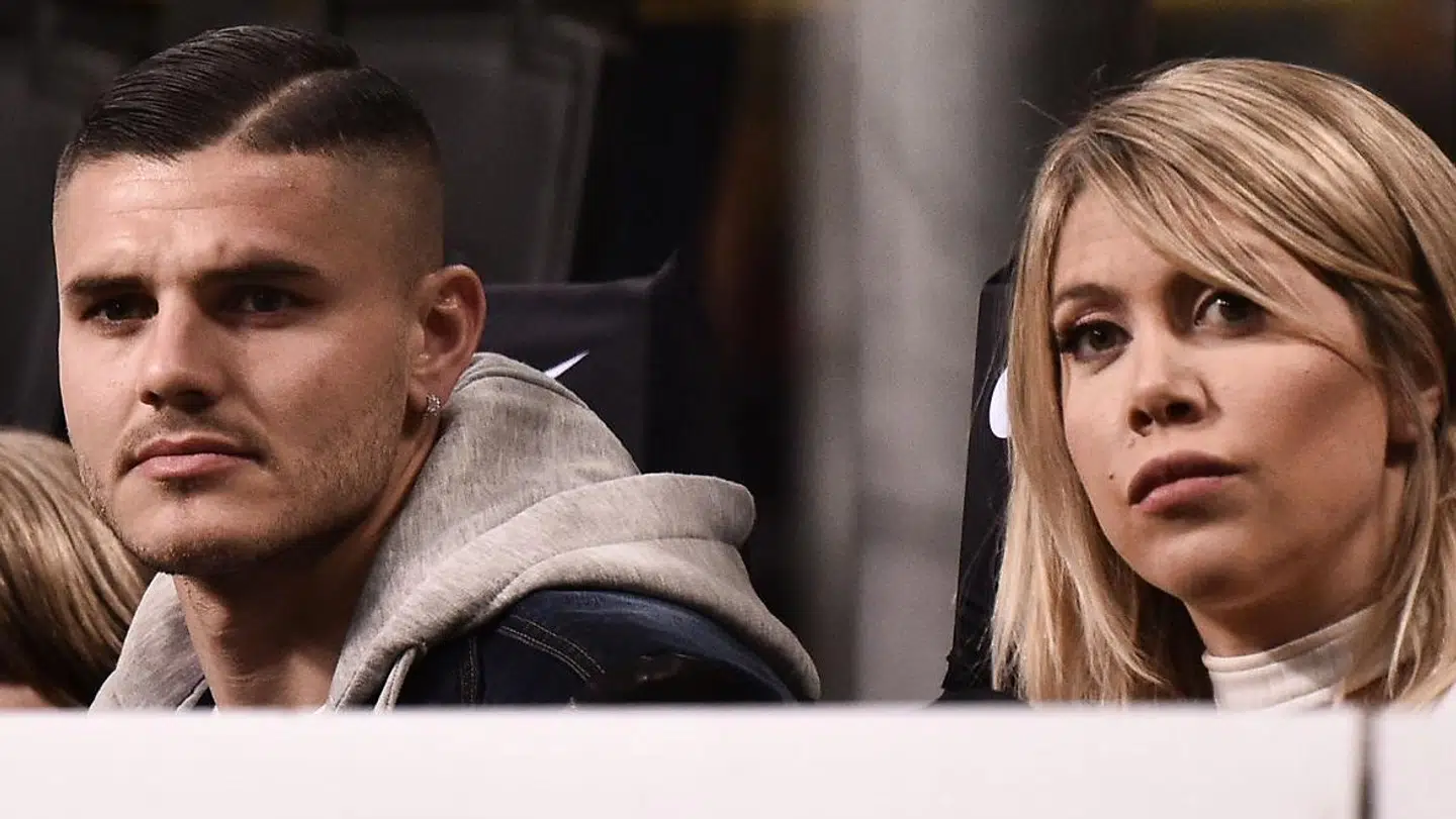 Mauro Icardi og Wanda Nara på tribunen, her sad den argentinske angriber meget i sin sidste Inter-tid.