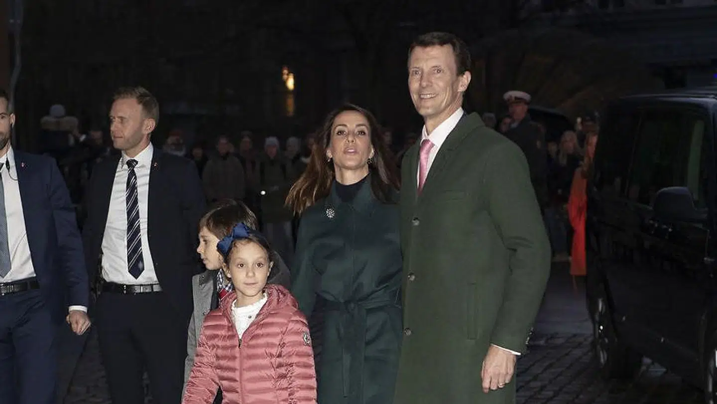 H.K.H. Prins Joachim og H.K.H. Prinsesse Marie, H.H. Prins Henrik og H.H. Prinsesse Athena. Den kongelige familie deltager i julegudstjenesten i Aarhus Domkirke, tirsdag den 24. december 2019.. (Foto: Bo Amstrup/Ritzau Scanpix)