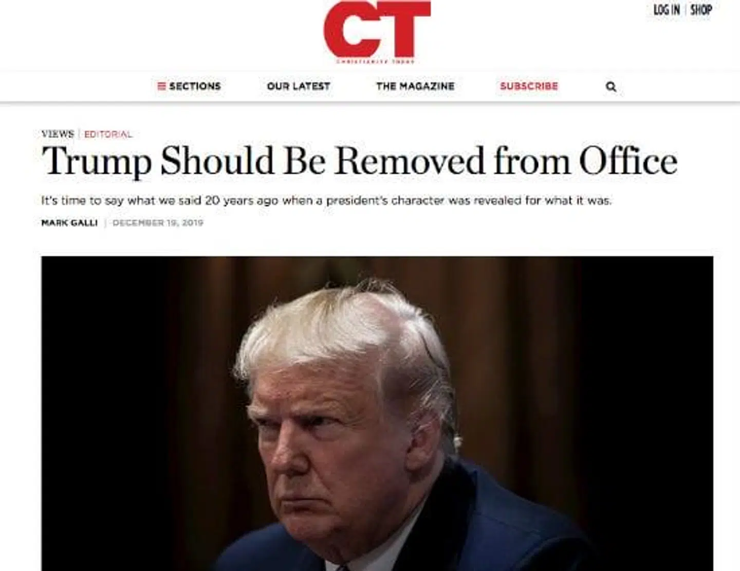 Sådan ser overskriften ud i det magtfulde kristne magasin Christianity Today. Ikke gode nyhehder for Donald Trump.