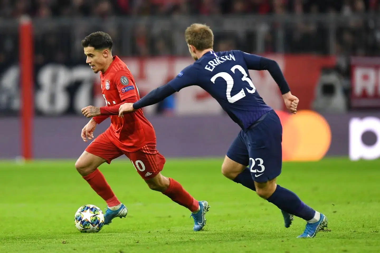 Christian Eriksen under den eneste kamp, som han er startet inde for Tottenham, siden José Mourinho har overtaget: mod Bayern München.