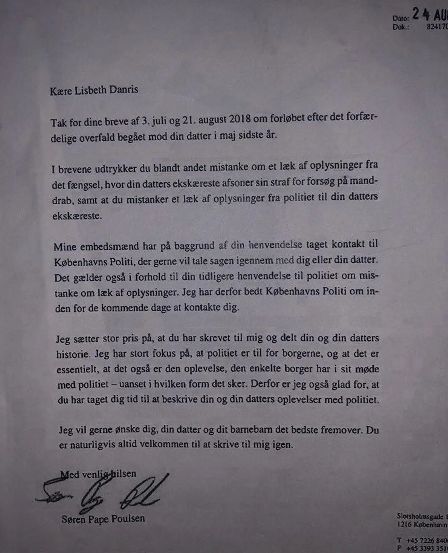 Brev fra Søren Pape Poulsen.