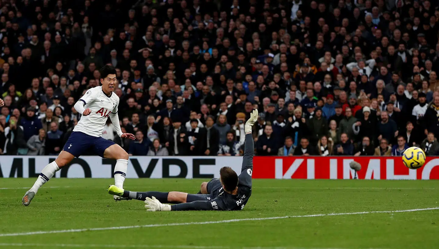 Soccer Football - Premier League - Tottenham Hotspur v Burnley - Tottenham Hotspur Stadium, London, Britain - December 7, 2019 Tottenham Hotspur's Son Heung-min scores their third goal Action Images via Reuters/Paul Childs EDITORIAL USE ONLY.No use with unauthorized audio, video, data, fixture lists, club/league logos or "live" services. Online in-match use limited to 75 images, no video emulation.No use in betting, games or single club/league/player publications. Please contact your account representative for further details.