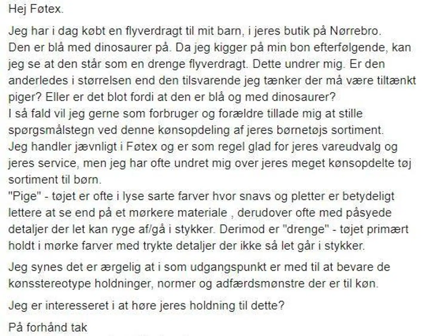 Anna valgte at skrive til Føtex via deres Facebookside