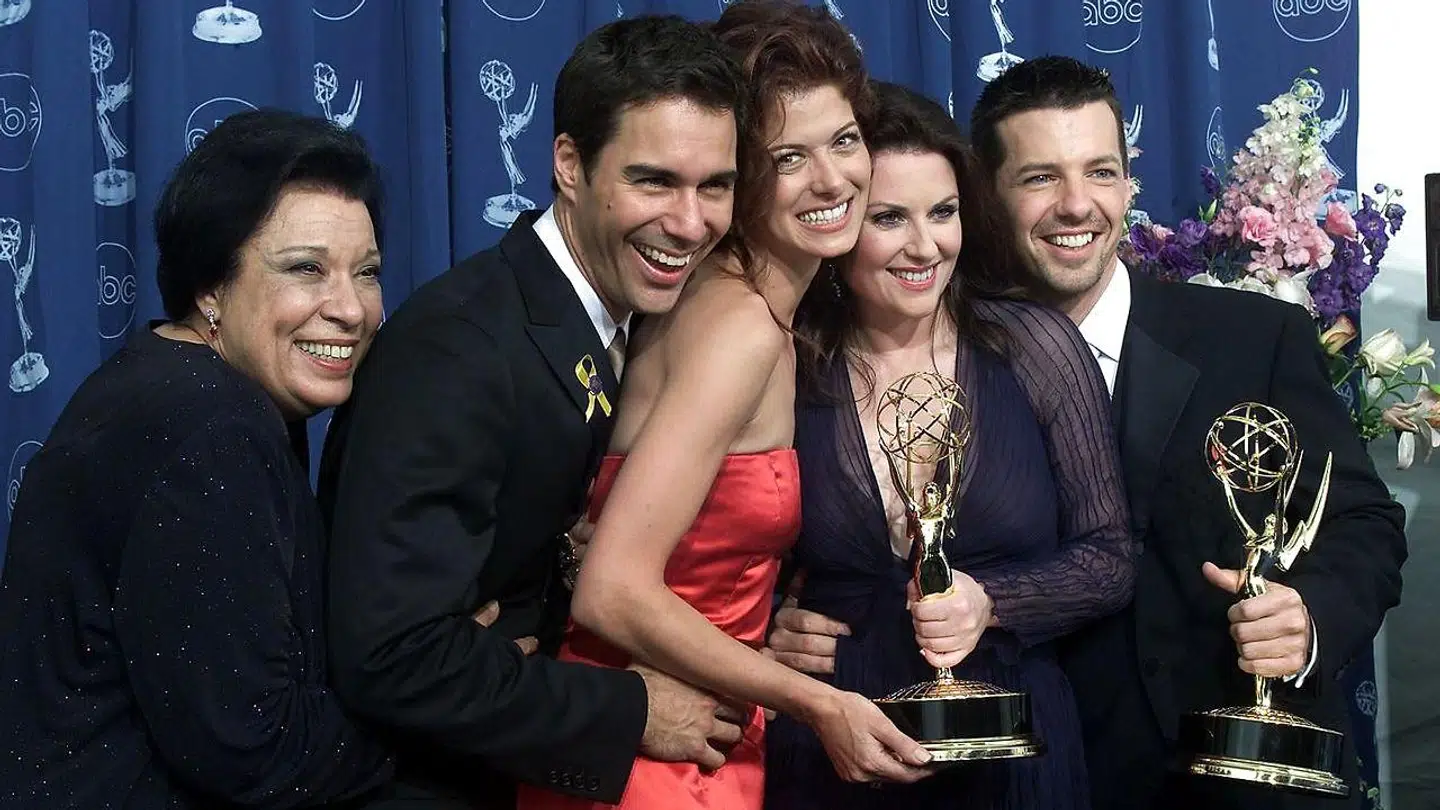 Arkivfoto fra 2000. Shelley Morrison (yderst til venstre) sammen med de andre stjerner fra Will & Grace.