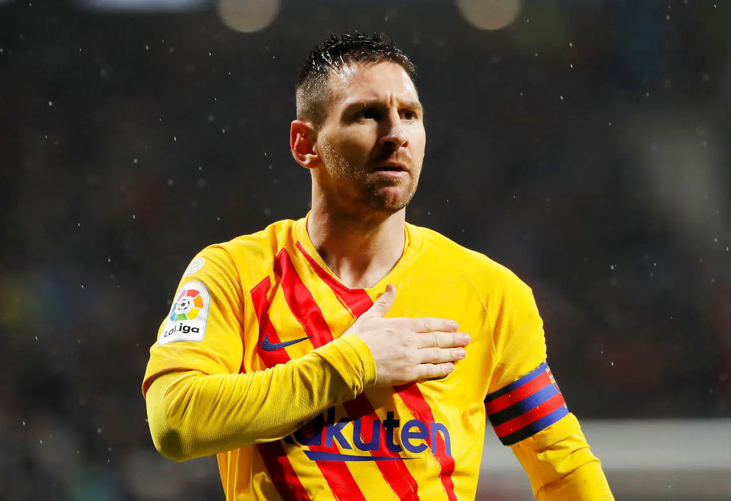 Soccer Football - La Liga Santander - Atletico Madrid v FC Barcelona - Wanda Metropolitano, Madrid, Spain - December 1, 2019 Barcelona's Lionel Messi celebrates scoring their first goal REUTERS/Susana Vera