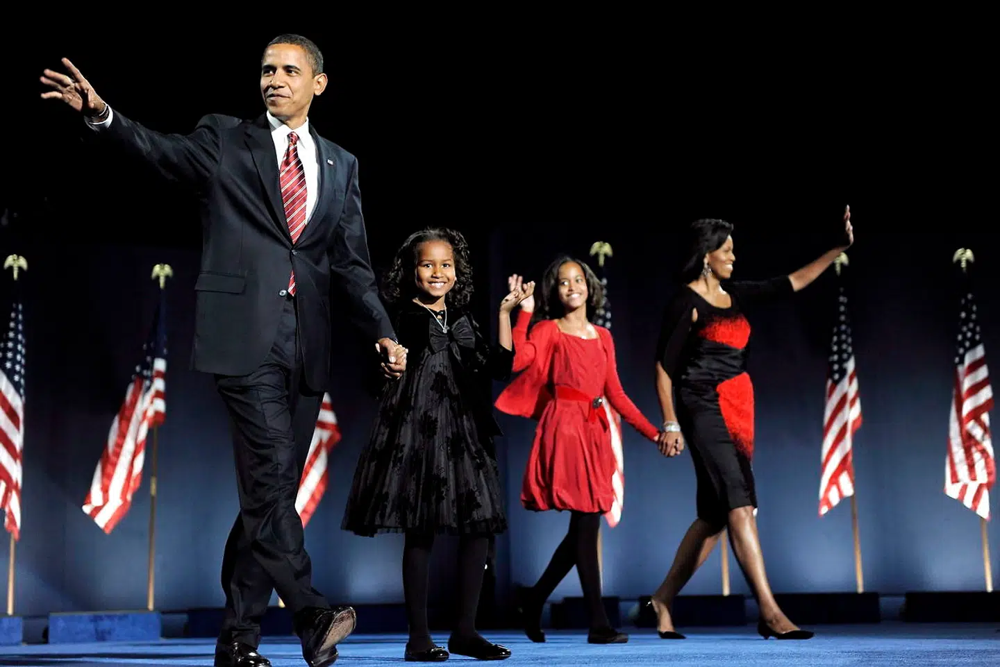 Sådan så Obama-familien ud, da Barack Obama fejrede sin sejr ved præsidentvalget i 2008.