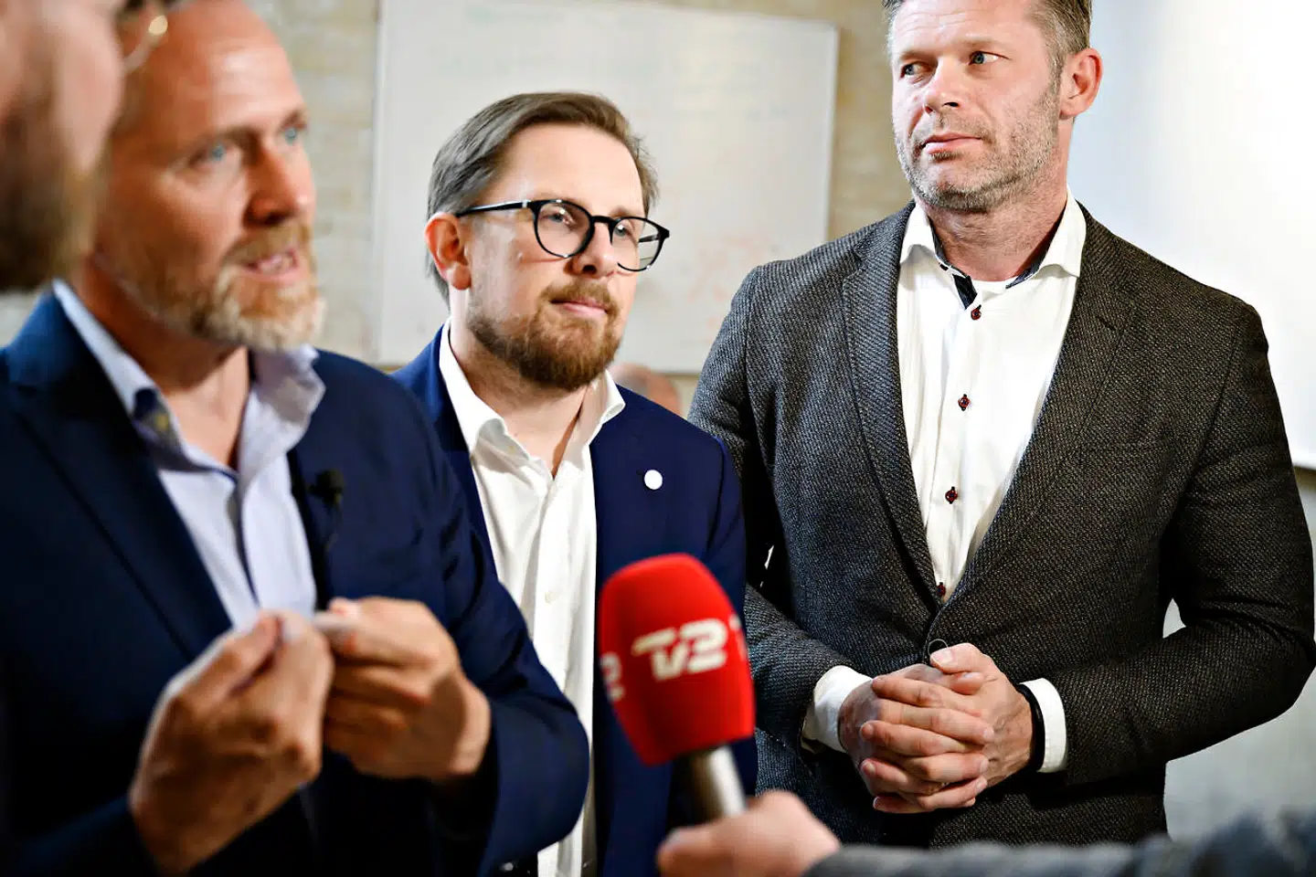 Politisk leder Anders Samuelsen, Simon Emil Ammitzbøll-Bille og Joachim B. Olsen fotograferet under valgkampen i maj 2019. Ammitzbøll-Bille har siden forladt partiet og stiftet Fremad.