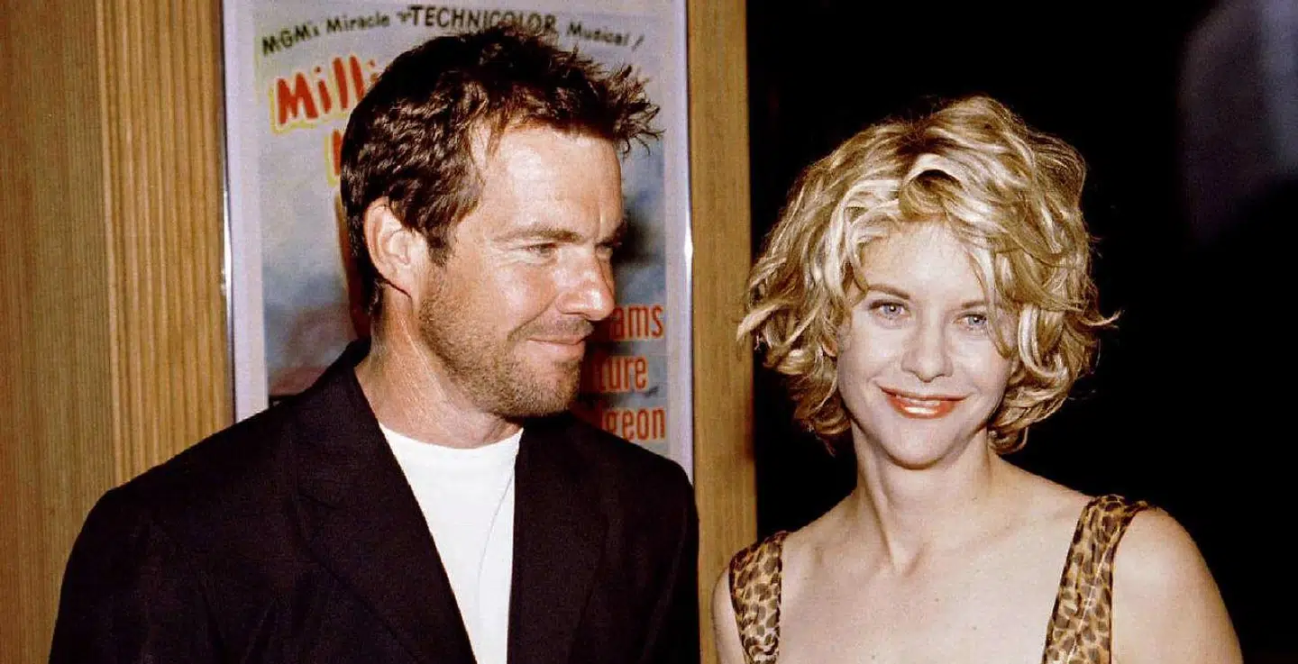 Dennis Quaid og ekskonen Meg Ryan fotograferet i sommeren 1996. (Arkivfoto)