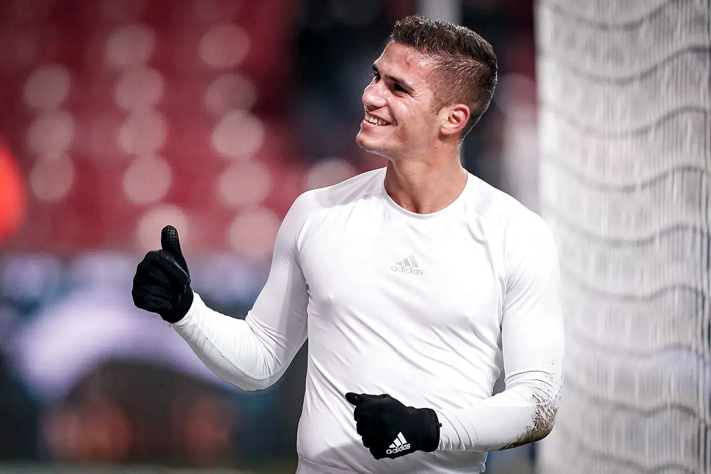 FC Københavns Pieros Sotiriou jubler efter dommerens slutfløjt i Superliga kampen mellem FCK og HIK i Parken i København, søndag den 24. november 2019.. (Foto: Niels Christian Vilmann/Ritzau Scanpix)