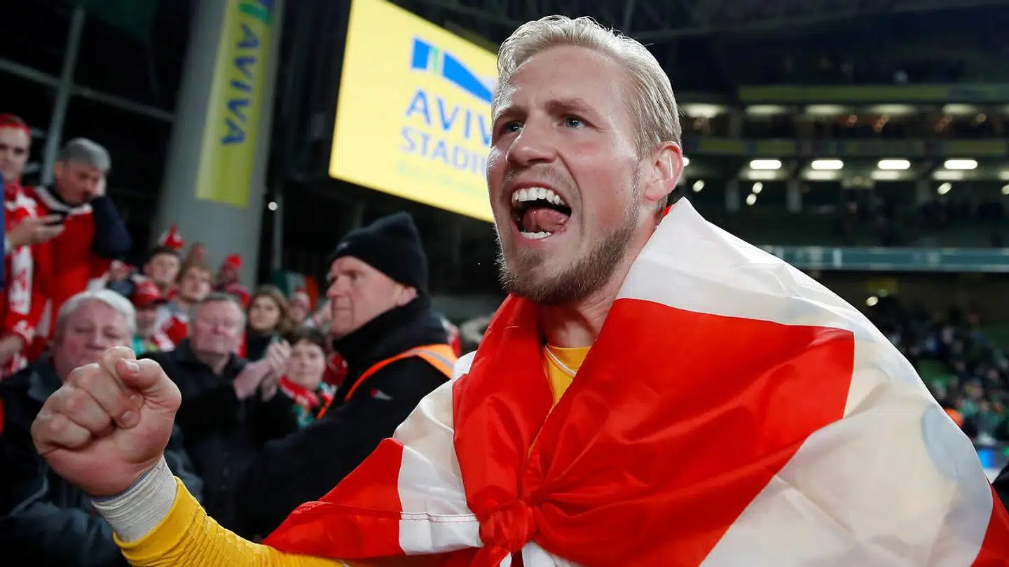 Kasper Schmeichel efter Danmarks kvalifikation til EM-slutrunden til sommer. Den kom i hus efter det lykkedes Danmark at få 1-1 mod Irland i Dublin.