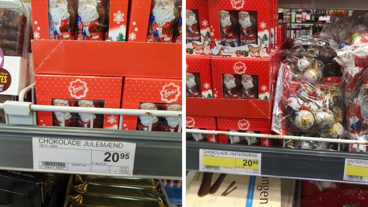 Billedet til højre florerer på nettet og skaber shitstorm mod Fakta. Billedet til venstre er sådan, det reelt ser ud i den pågældende butik, forklarer Coop.