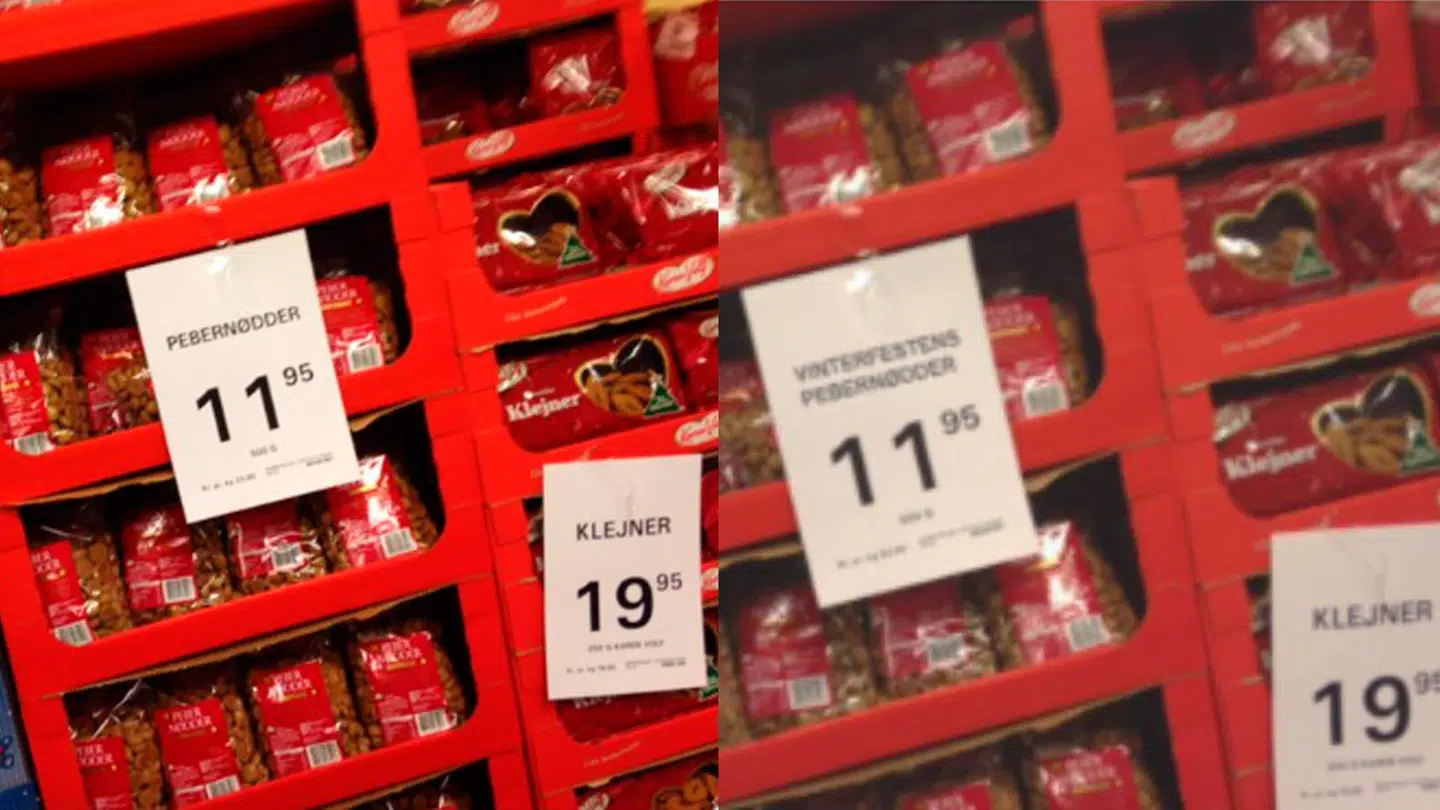 Billedet til ventre er det oprindelige fra 2015. Det er fra et tweet. Billedet til højre er det samme - men nu er det manipuleret, så der står vinterfest.