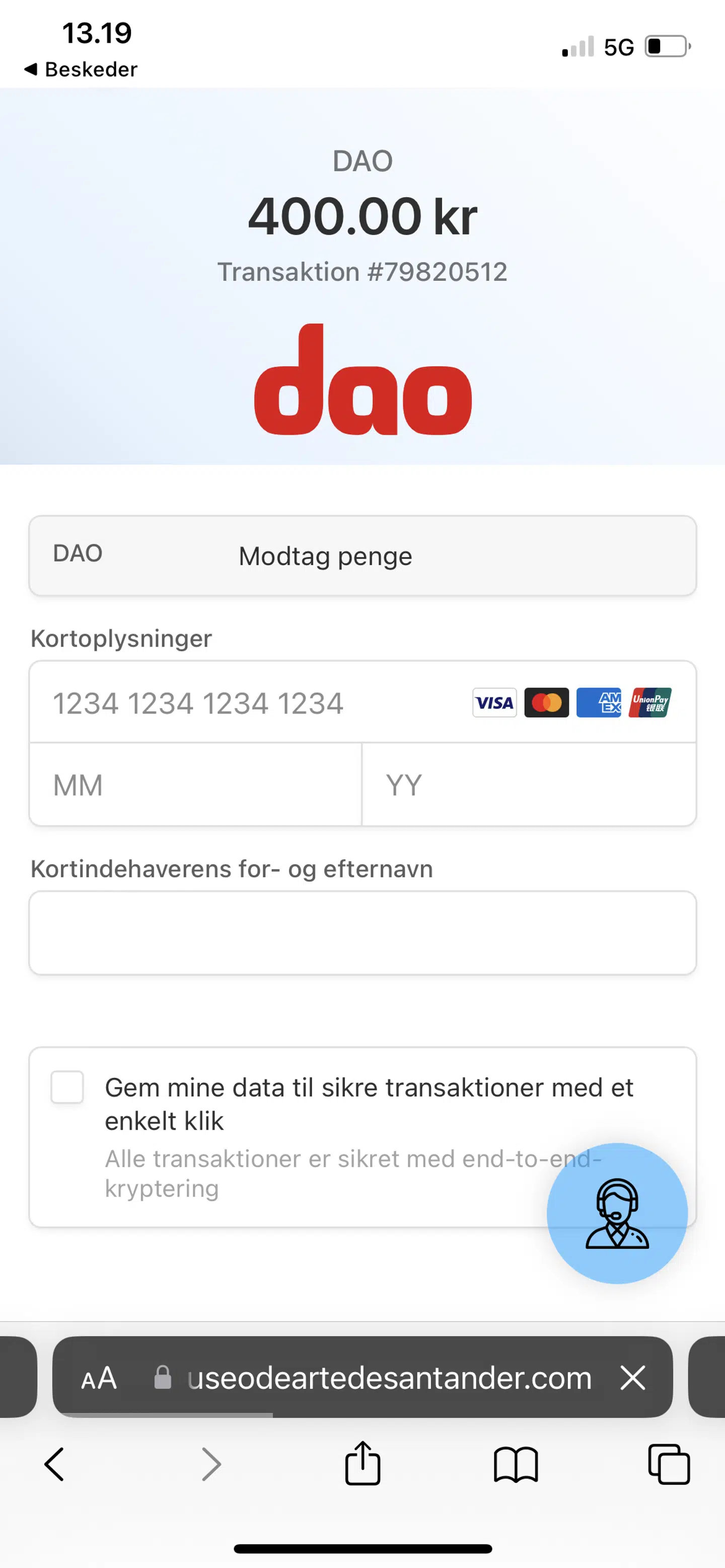 Her indtastede Emma sine kontooplysninger.