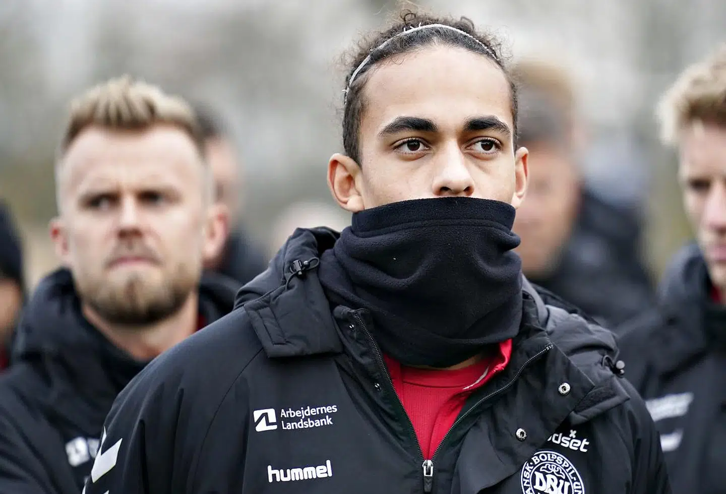 Yussuf Poulsen under landsholdets træning mandag i Herning.