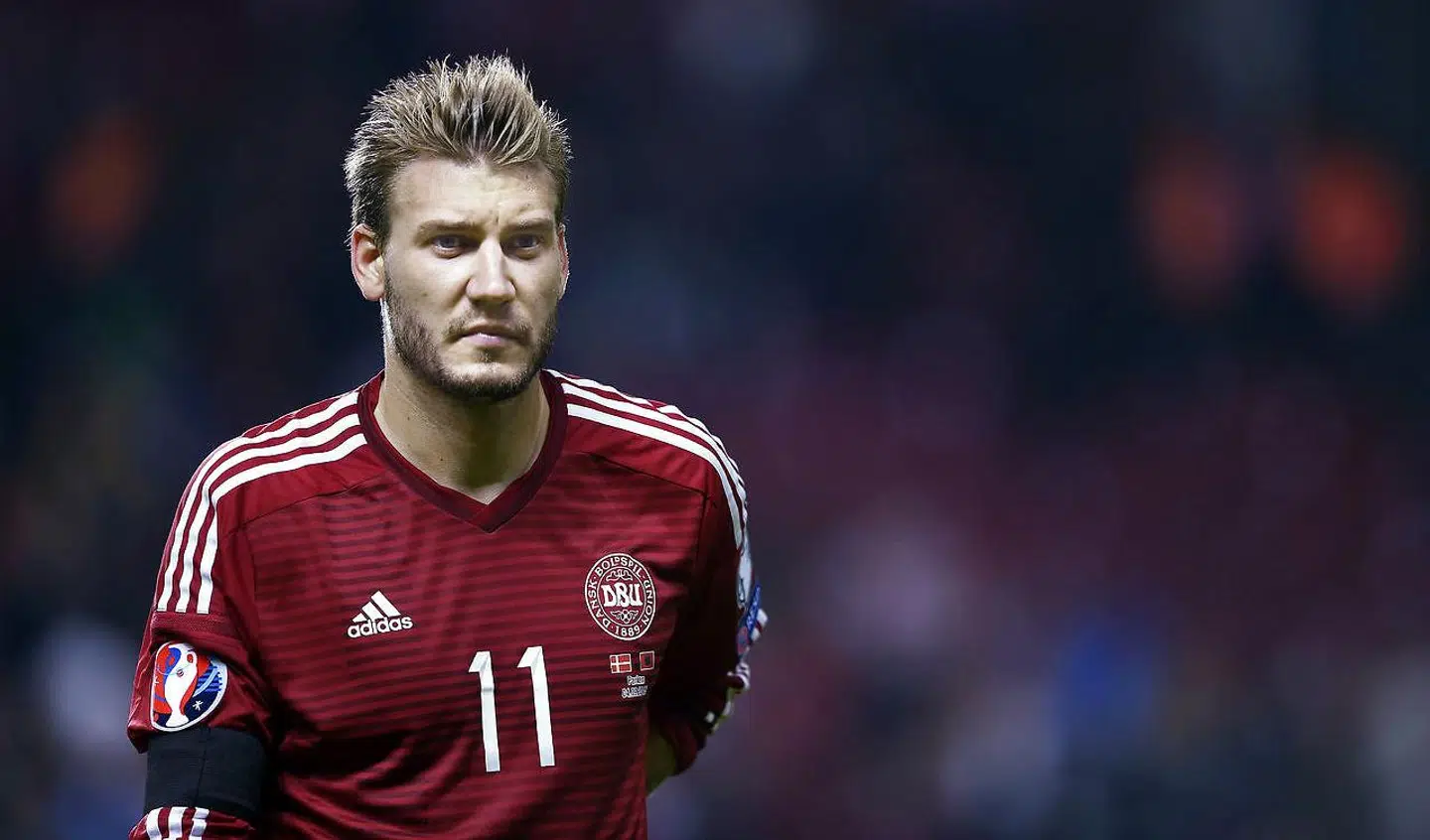 Nicklas Bendtner i kamp for herrelandsholdet.