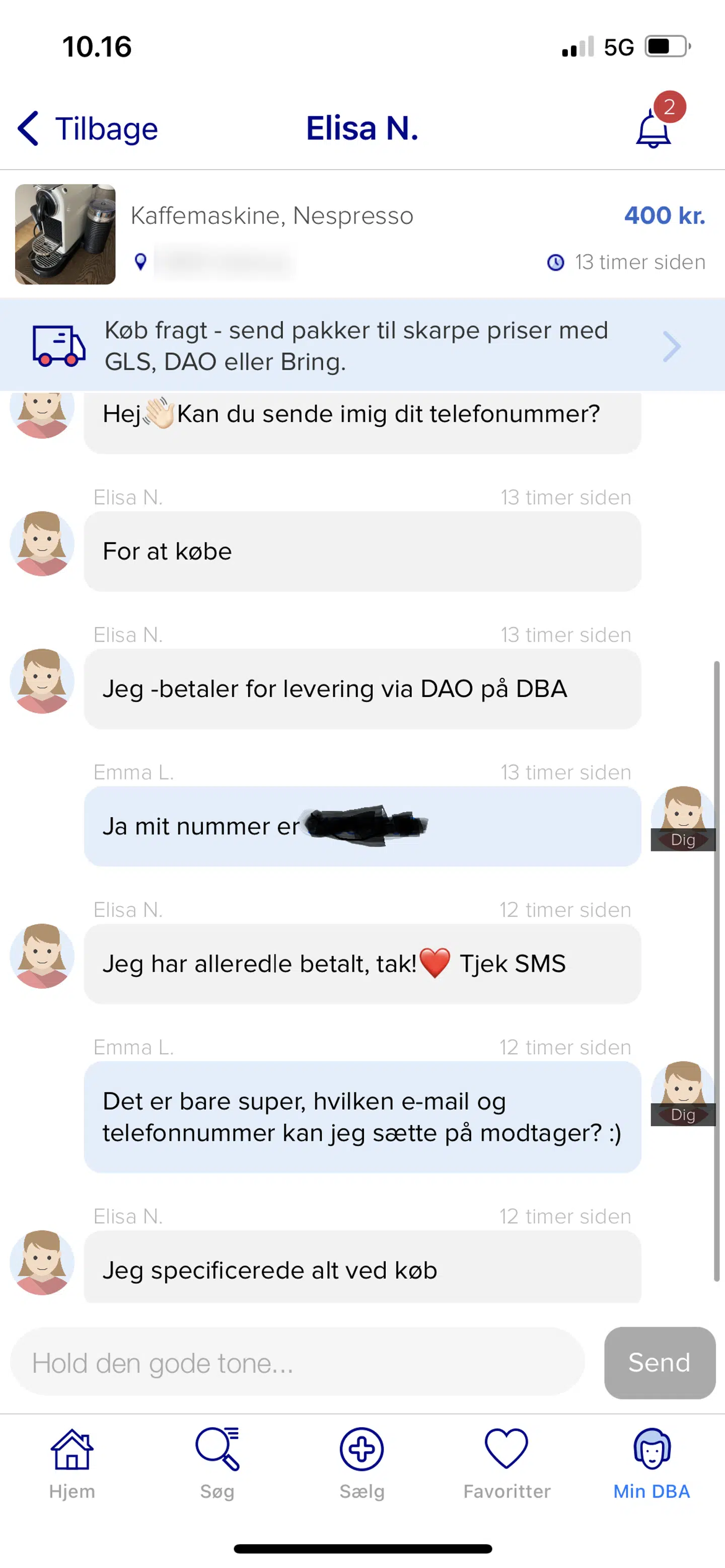 Emmas mailkorrespondance med svindleren på DBA.