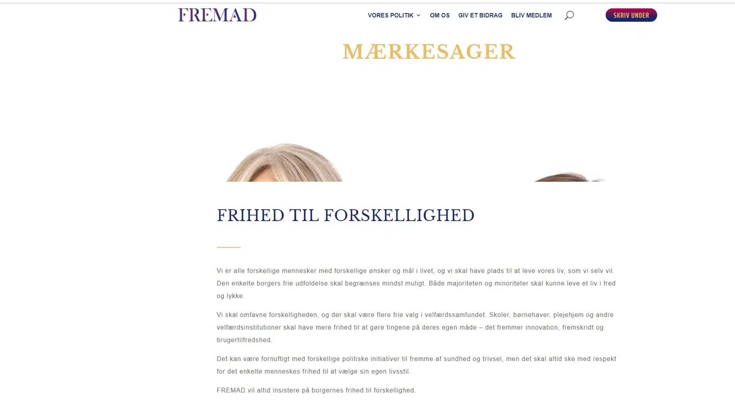 Her ses et skærmbillede af de to hårtotter, der præsenterer Fremads politiske mærkesager.