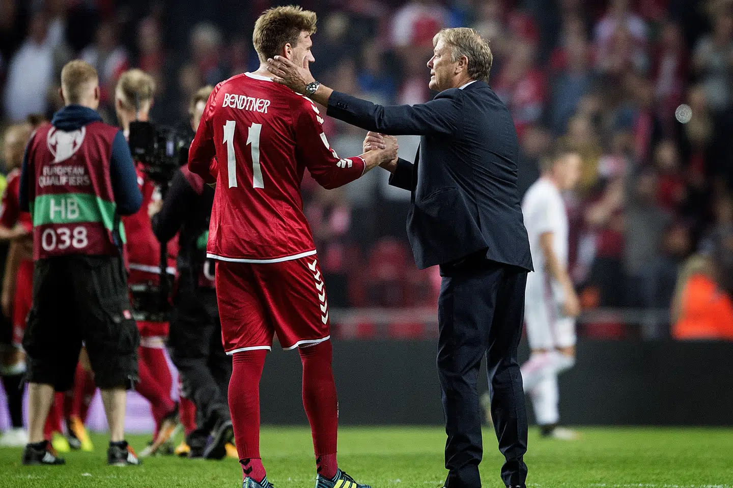 Nicklas Bendtner har altid opført sig eksemplarisk i Åge Hariedes tid som landstræner, siger nordmanden. Liselotte Sabroe/Ritzau Scanpix